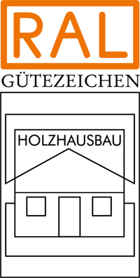 RAL Gütezeichen Holzhausbau mit stilisiertem Haus-Symbol