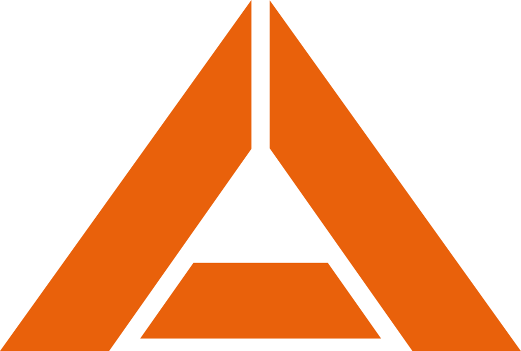 Orangefarbenes, stilisiertes Logo der Zimmerei Stamer in Form eines modernen Buchstabens A, am unteren Rand leicht beschnitten.