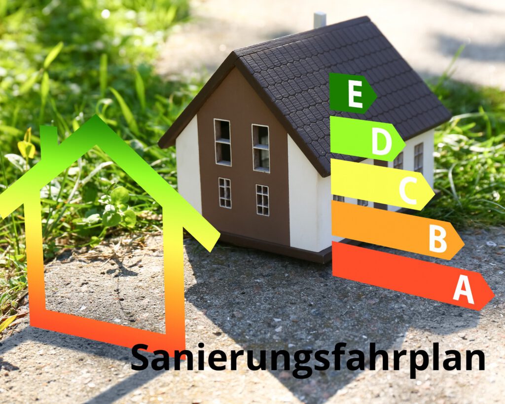 Ein Haus mit den Pfeilen für den Energiestatus von A bis E