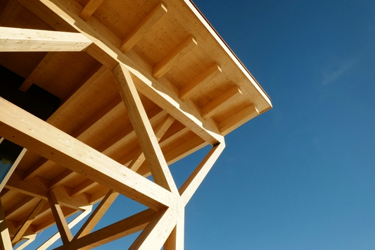 Dach mit tragender Konstruktion aus Holz.