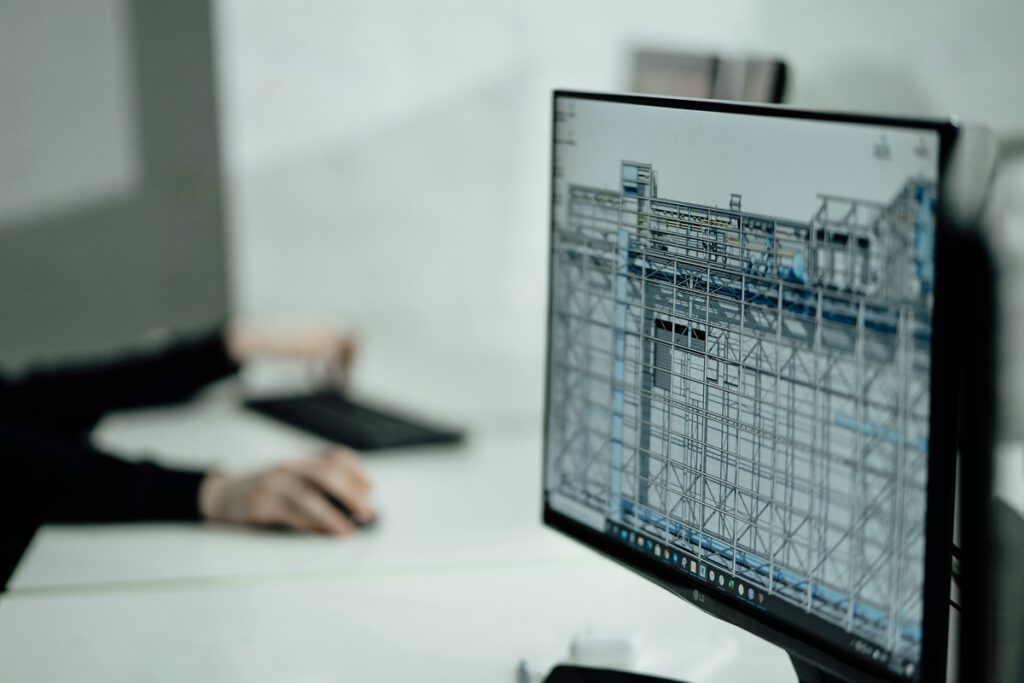 Planungsansicht eines Gebäudes auf einem Monitor
